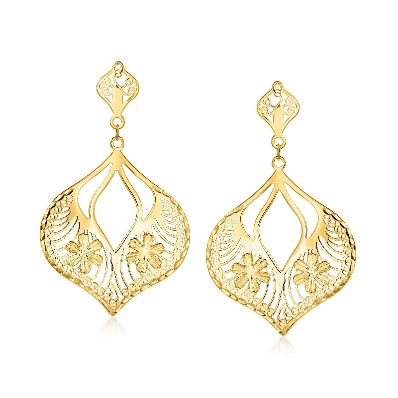 Hoop earrings with rhinestone embellishments for a glamorous and sparkling look-Canaria Italian 10kt Yellow Gold Floral Filigree Chandelier Earrings