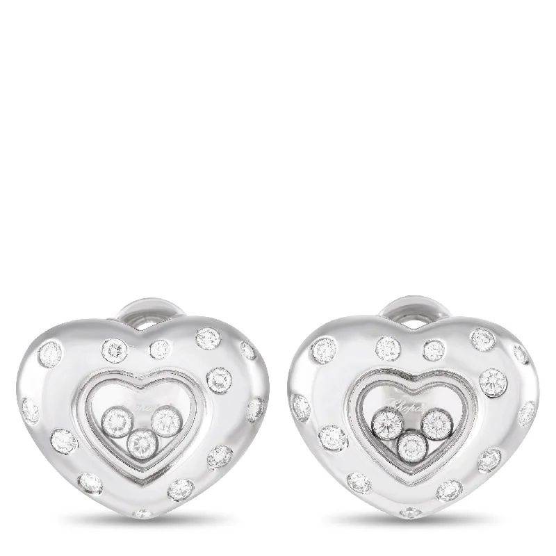 Best hoop earrings with crescent-shaped designs for a bold, moon-inspired style-Chopard Happy Diamonds 18K White Gold 0.94 ct Diamond Heart Earrings CH32-102124