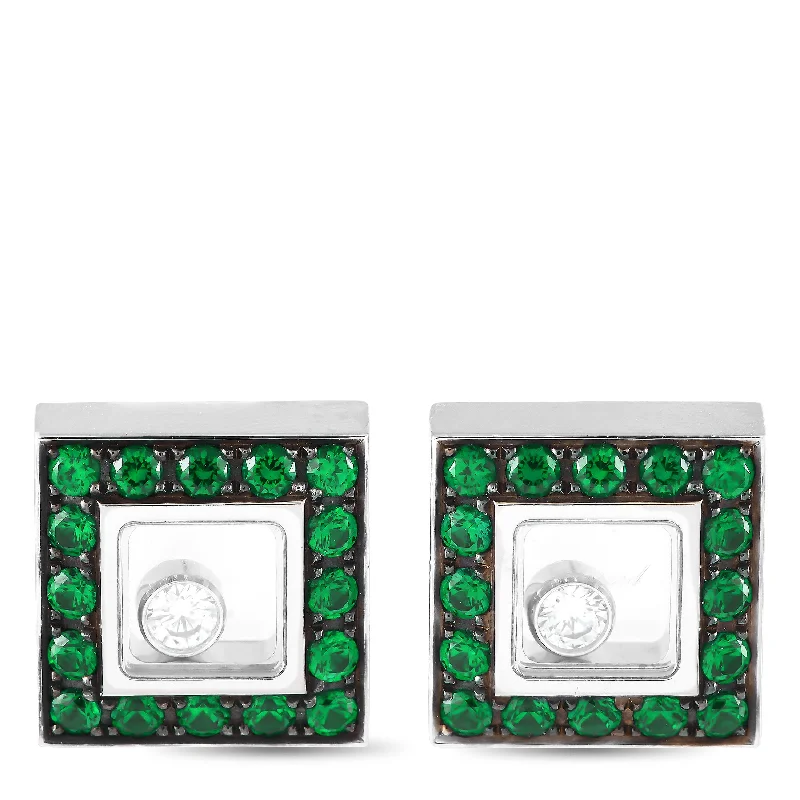 Hoop earrings with multi-tone finishes for a colorful and layered effect-Chopard Happy Diamonds 18K White Gold Diamond and Emerald Earrings CH37-102124