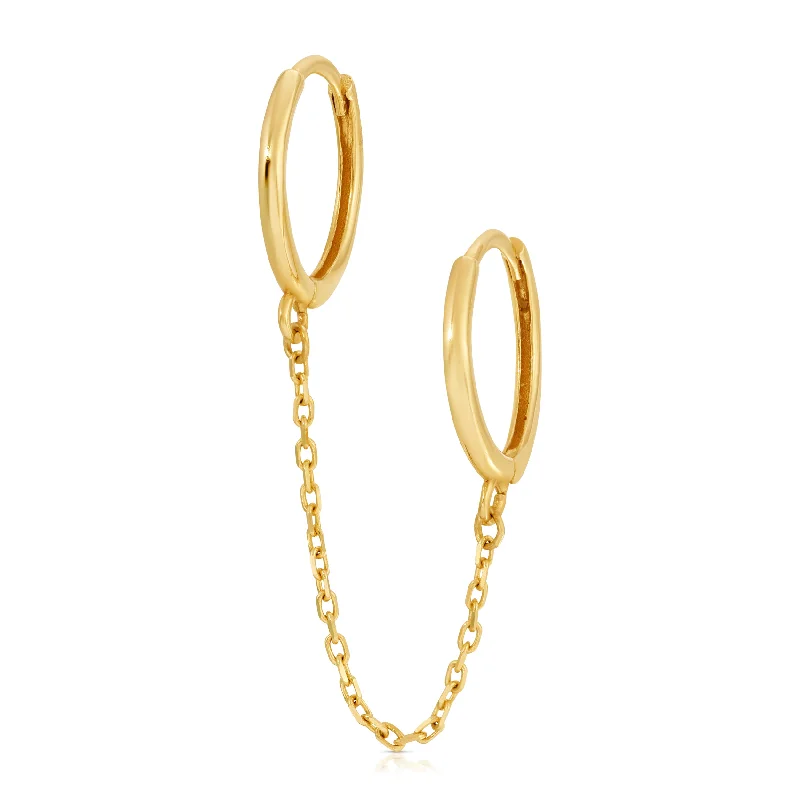 Best hoop earrings with matte finish for a sophisticated, understated design-Double Huggie Earring with Chain