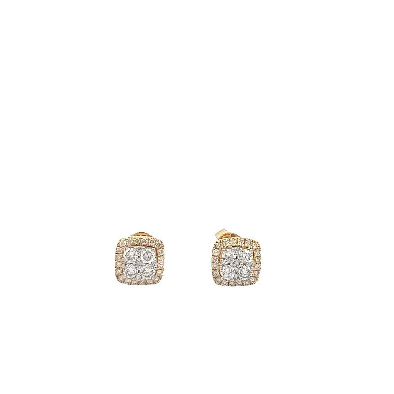 Hoop earrings with multi-tone finishes for a colorful and layered effect-14K GOLD DIAMOND SQUARE SHAPED CLUSTER EARRING STUDS 1.00 CT