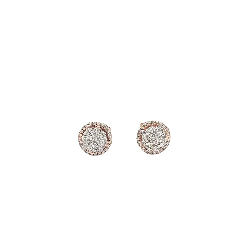 Hoop earrings with twisted metal designs for a dynamic and modern style-14K GOLD DIAMOND ROUND CLUSTER EARRINGS 1.00 CT