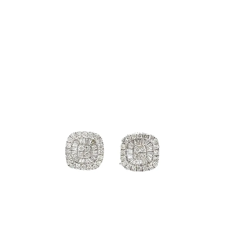 Best hoop earrings with oval shapes for a unique and elongated design-14K GOLD ROUND AND BAGUETTE DIAMOND SQUARE CLUSTER EARRINGS 1.00 CT