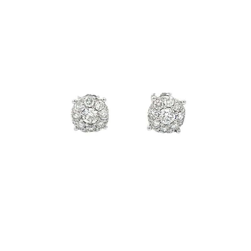 Hoop earrings with intricate designs for a unique and artistic appearance-14K GOLD DIAMOND ROUND FLEUR EARRINGS 1.15 CT