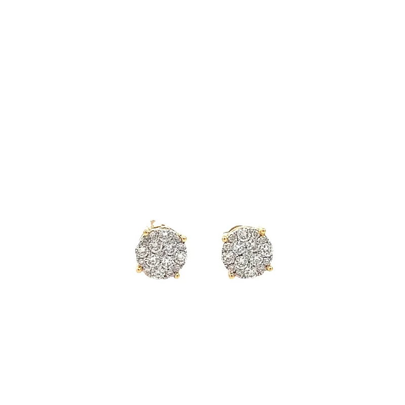 Best hoop earrings with sparkling cubic zirconia for a brilliant, budget-friendly effect-14K GOLD DIAMOND ROUND CLUSTER EARRING STUDS 1.05 CT