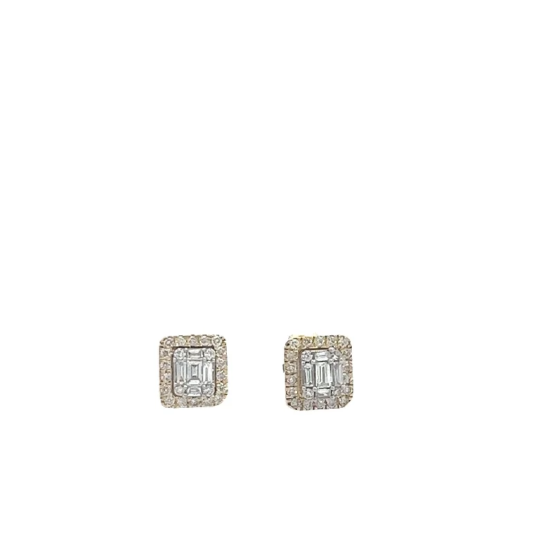 Best hoop earrings with geometric hexagon shapes for a modern, angular look-14K GOLD ROUND AND BAGUETTE DIAMOND EARRING 0.60 CT