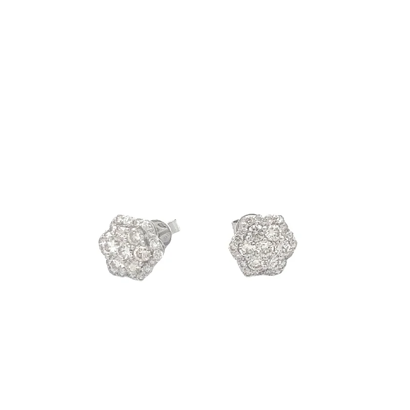 Hoop earrings with a matte finish for a sleek and sophisticated appearance-14K GOLD DIAMOND FLOWER EARRINGS 2.00 CT