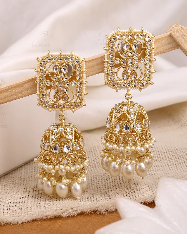 Best hoop earrings with enamel details for a colorful and modern look-Eshwari Kundan Jhumki