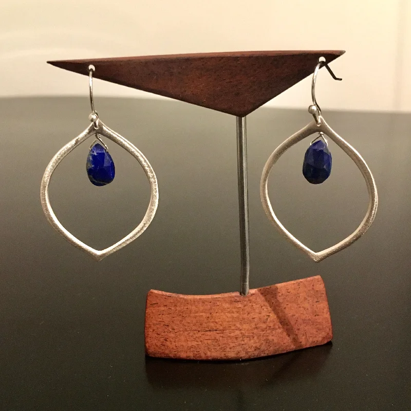 Hoop earrings with oversized pearl accents for a statement-making look-Faceted Lapis Teardrop Sterling Silver Earrings