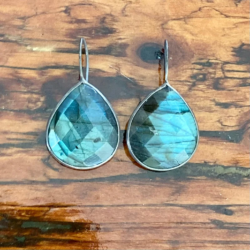 Best hoop earrings with enamel details for a colorful and modern look-Faceted Teardrop Labradorite Earrings