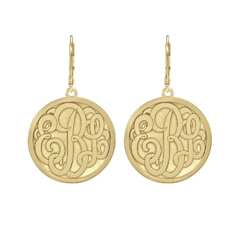 Hoop earrings with artistic filigree designs for an intricate, delicate finish-Fink's 25mm Classic Bordered Recessed Monogram Leverback Earrings