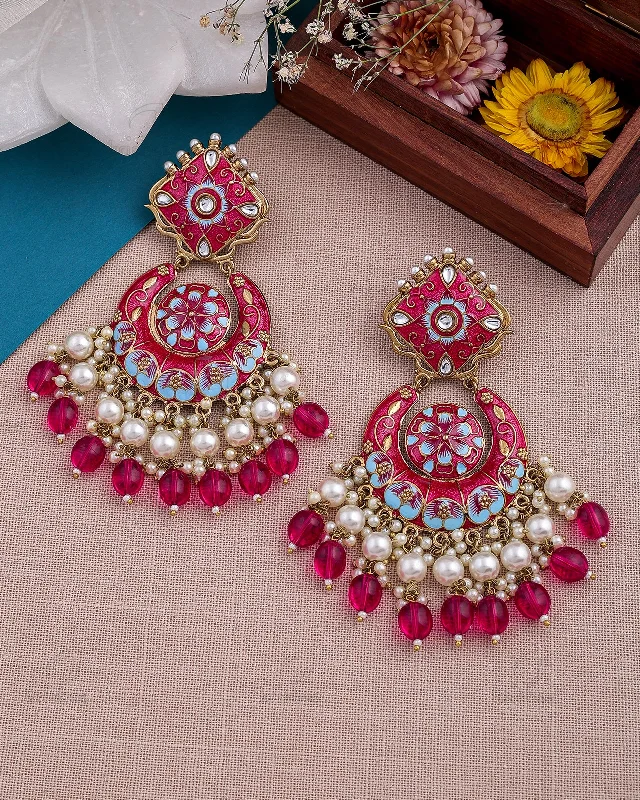 Hoop earrings with rhinestone-studded rims for a glamorous touch-Ghazal Kundan Chandbali Earrings - RANG