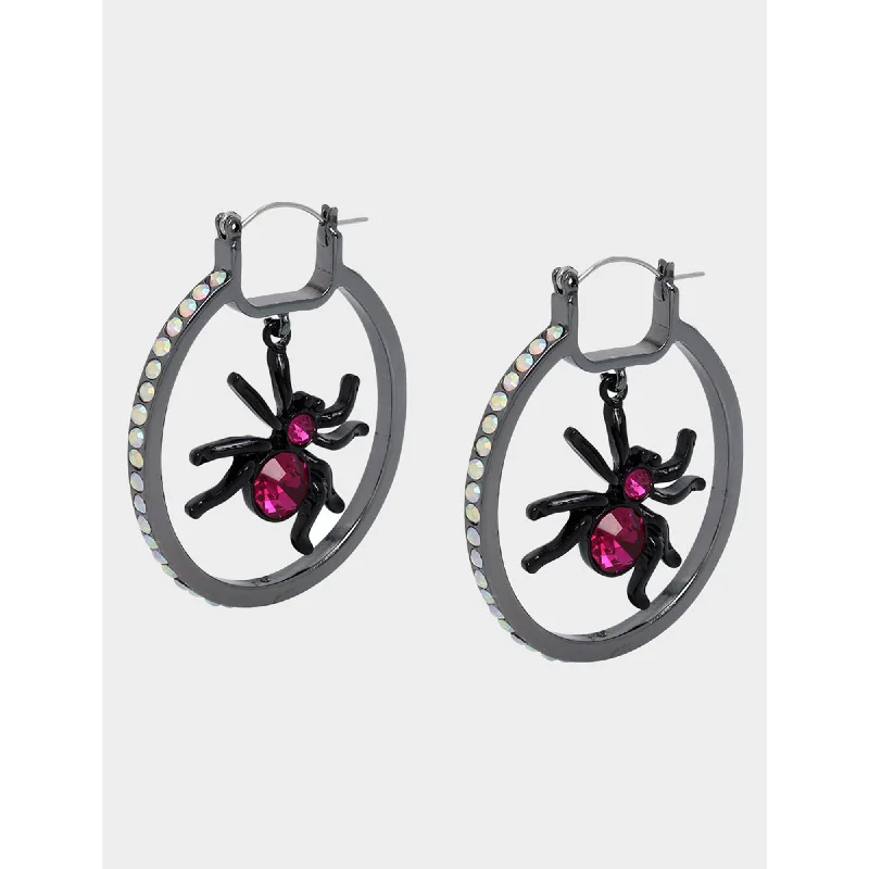 Hoop earrings with textured finishes for a vintage and classic style-Ghoul Friends Spider Hoop Earrings Pink