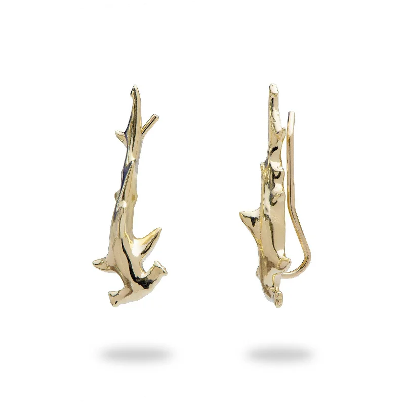 Hoop earrings with enamel stripes for a colorful and eye-catching design-Hammerhead Shark Climber Earrings in Gold - 26mm