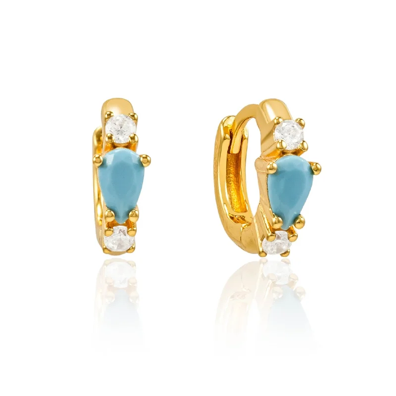 Best hoop earrings with delicate chain details for a trendy and stylish design-Harper Turquoise Gold Huggie Earrings