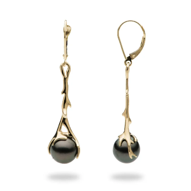 Best hoop earrings with detachable studs for a versatile and adjustable accessory-Heritage Tahitian Black Pearl Earrings in Gold - 9-10mm