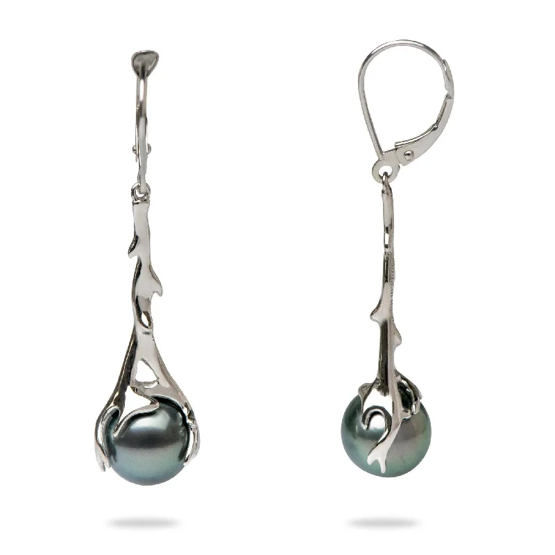 Best hoop earrings with matte finish for a sophisticated, understated design-Heritage Tahitian Black Pearl Earrings in White Gold - 9-10mm