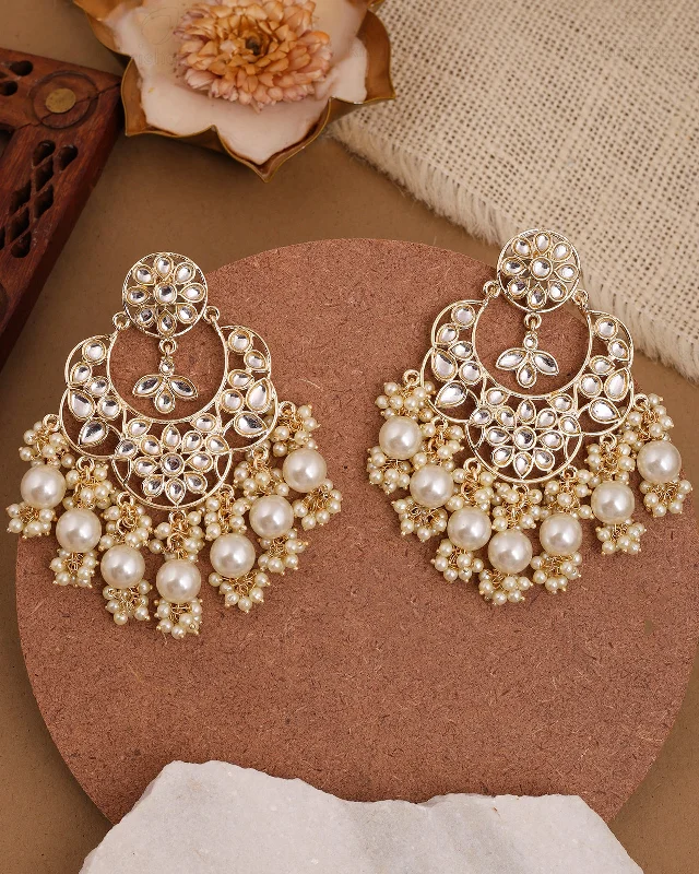 Hoop earrings with gold accents for a warm, elegant statement piece-Heera Kundan Danglers-M