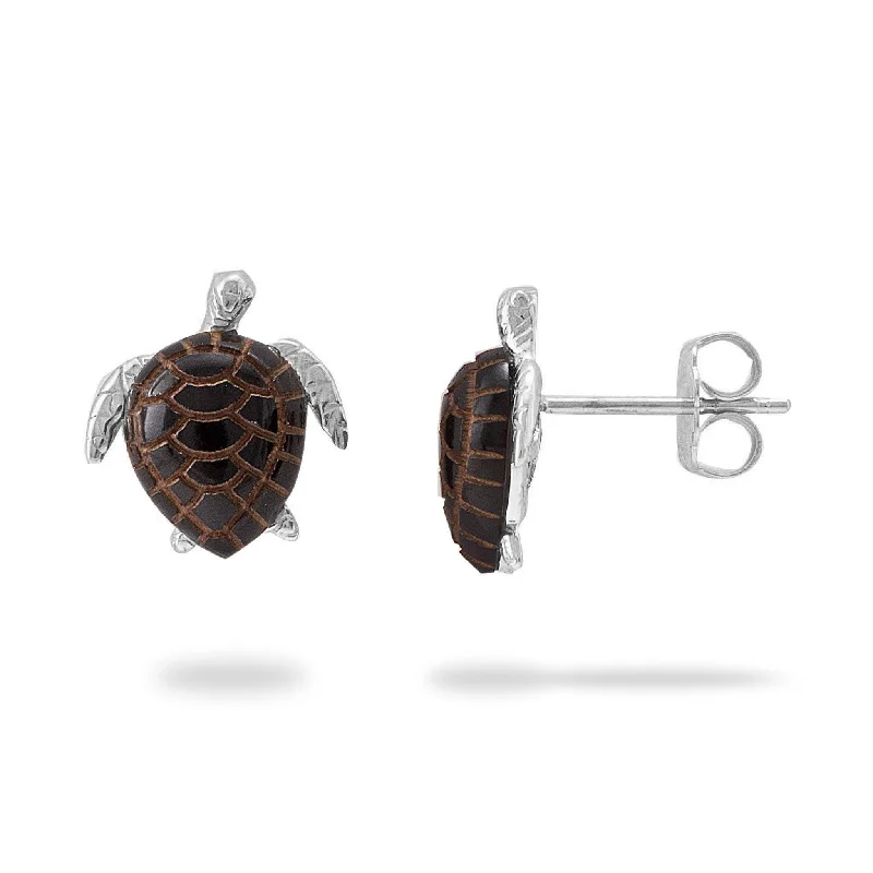 Hoop earrings with spiral designs for a dynamic and fluid look-Honu Black Coral Earrings in White Gold - 12mm