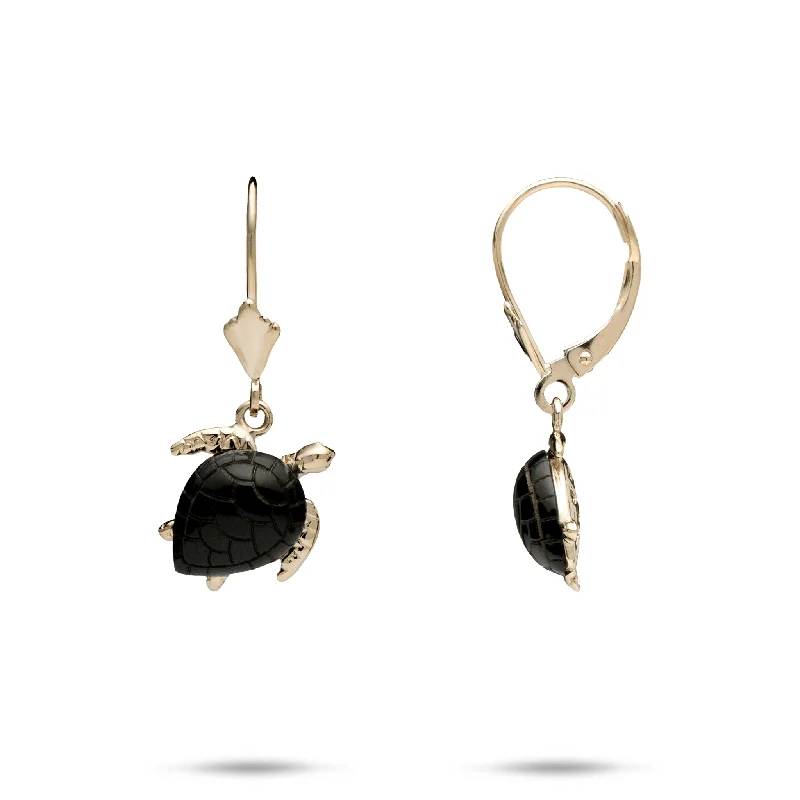 Best hoop earrings with enamel details for a colorful and modern look-Honu Black Coral Earrings in Gold - 12mm