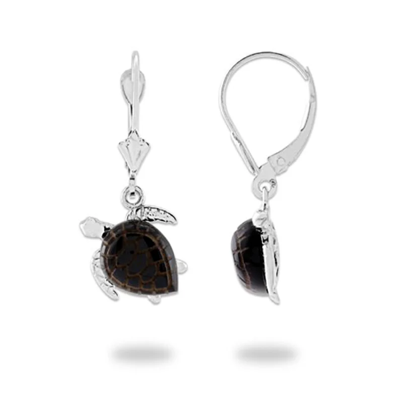 Best hoop earrings with smooth ceramic finishes for a polished, clean style-Honu Black Coral Earrings in White Gold - 12mm