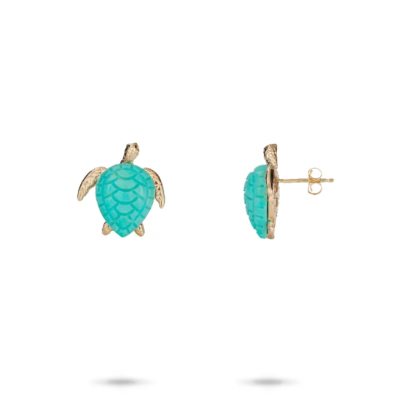 Best hoop earrings with turquoise stones for a bohemian-inspired vibe-Honu Turquoise Earrings in Gold - 13mm