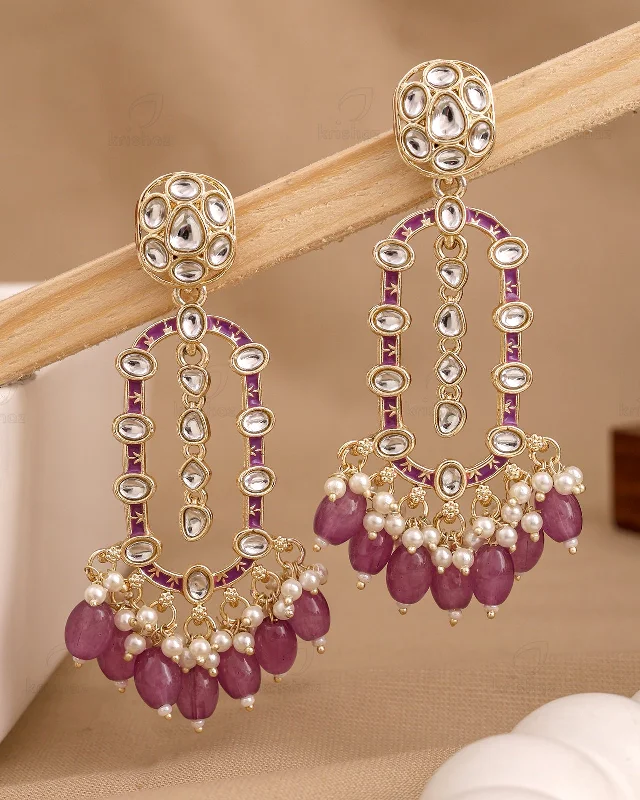 Best hoop earrings with smooth ceramic finishes for a polished, clean style-Ishya Kundan Danglers-M