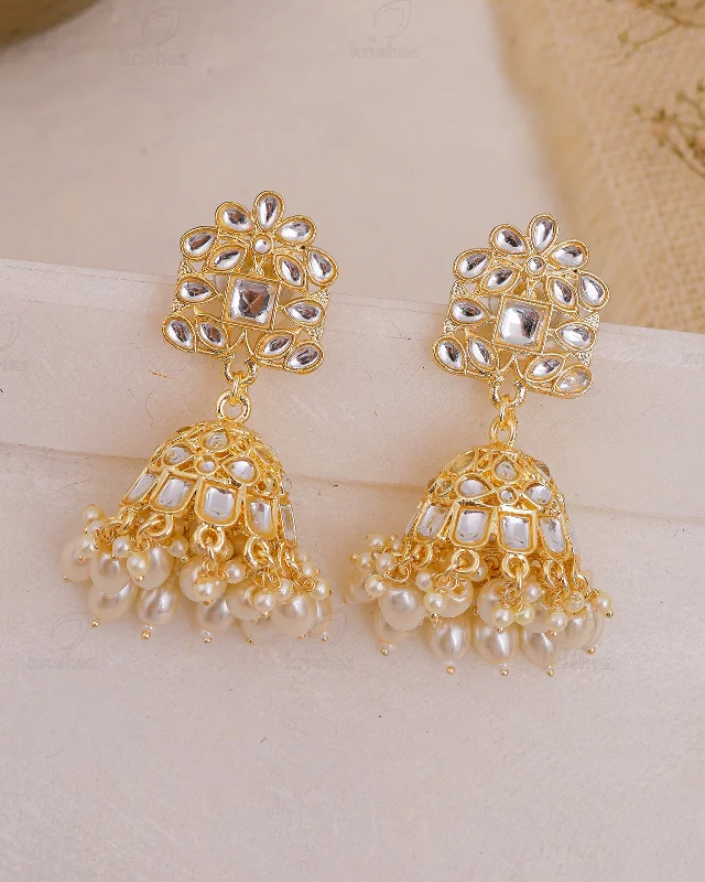 Best hoop earrings with geometric hexagon shapes for a modern, angular look-Itra Kundan Jhumki-M