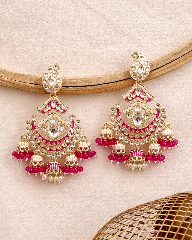 Hoop earrings with braided patterns for a detailed and textured finish-Jaya Kundan Danglers-M