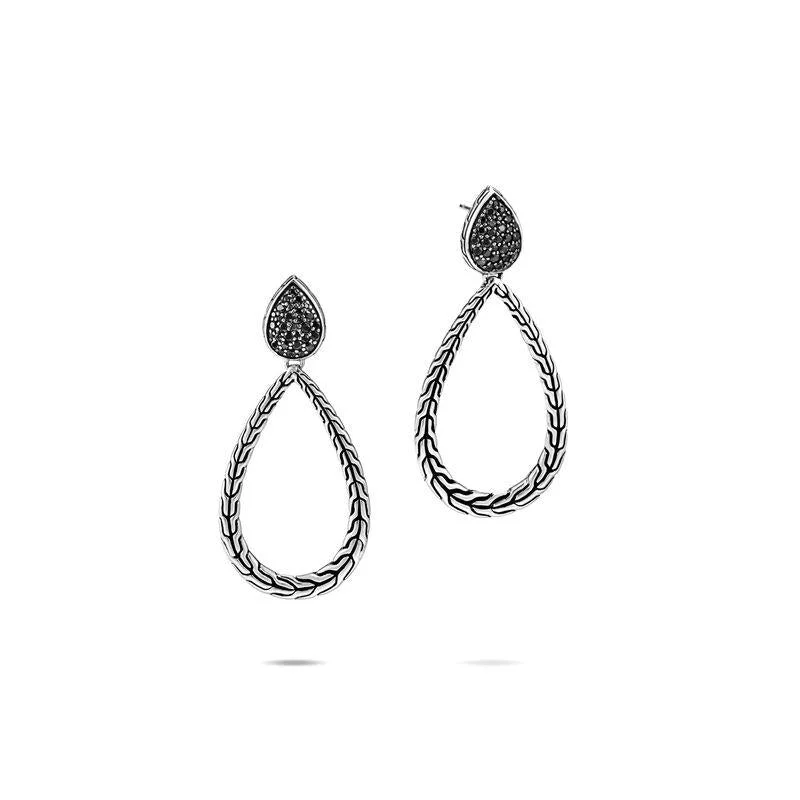 Hoop earrings with multi-tone finishes for a colorful and layered effect-John Hardy Classic Chain Hammered Sterling Silver Black Sapphire Teardrop Dangle Earrings