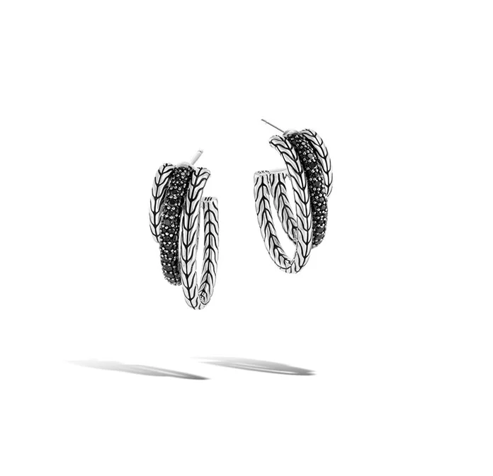 Hoop earrings with textured finishes for a vintage and classic style-John Hardy Classic Chain Multi-Row Hoops