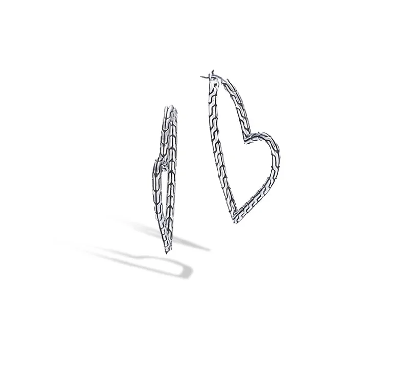 Hoop earrings with stacked layers for a bold and textured design-John Hardy Manah Silver Heart Hoop Earrings