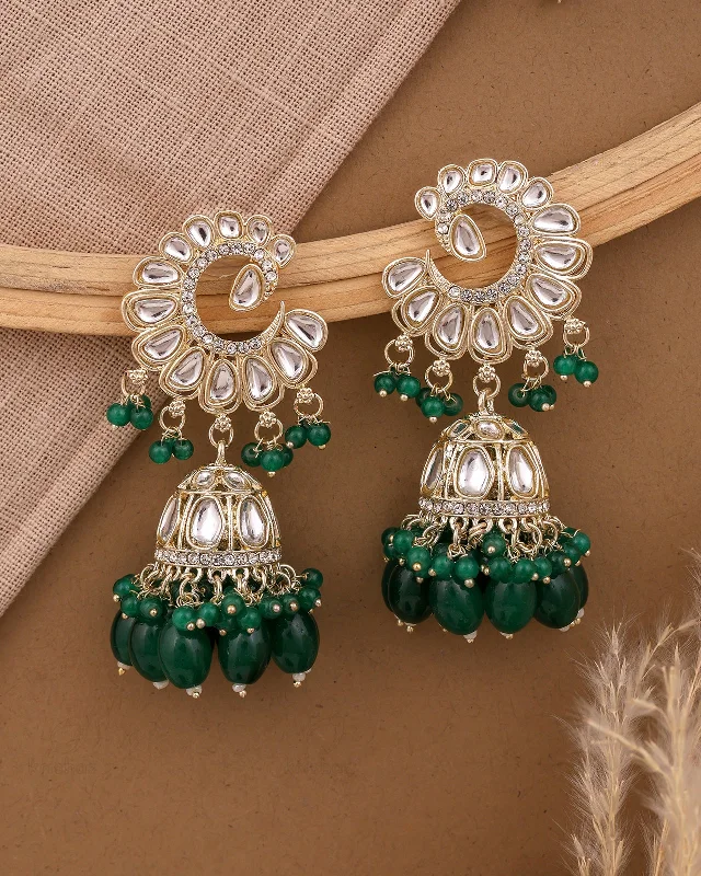 Hoop earrings with abstract wirework for an artistic, unique look-Kinjal Kundan Jhumki-M