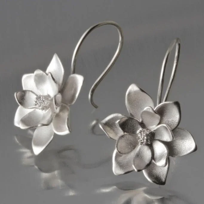 Best hoop earrings with sterling silver for an affordable and chic design-Large Magnolia Sterling Silver Loop Earrings