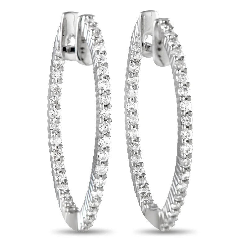 Best hoop earrings with marbled designs for a trendy and artistic effect-LB Exclusive 14K White Gold 1.0ct Diamond Inside-Out Hoop Earrings