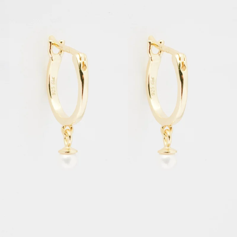 Hoop earrings with open designs for a modern, lighthearted vibe-Mae Gold Drop Pearl Huggie Earrings