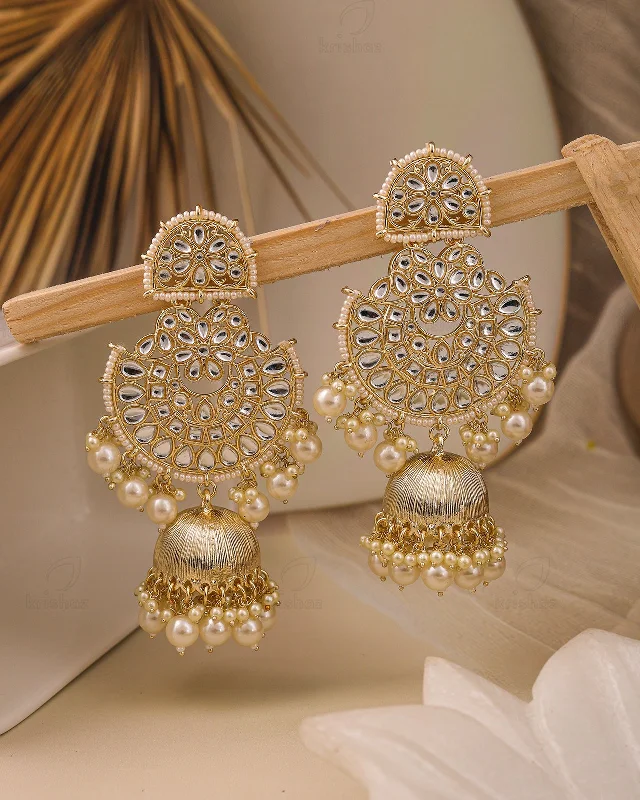 Best hoop earrings with vintage rhinestone embellishments for a retro-glam effect-Mahika Kundan Jhumki