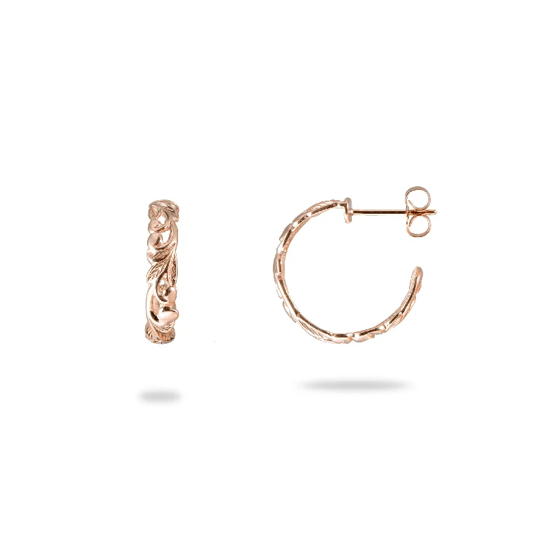 Hoop earrings with spiral designs for a dynamic and fluid look-Hawaiian Heirloom Maile Scroll Earrings in Rose Gold