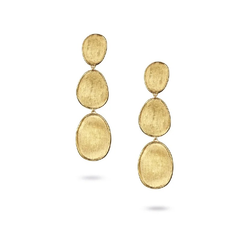 Hoop earrings with diamond-cut surfaces for added sparkle and shine-Marco Bicego Lunaria 18K Yellow Gold Hand-Engraved Three Tier Dangle Earrings