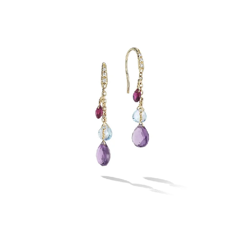 Hoop earrings with diamond-cut surfaces for added sparkle and shine-Marco Bicego Paradise 18K Yellow Gold Mixed Gemstone Dangle Earrings