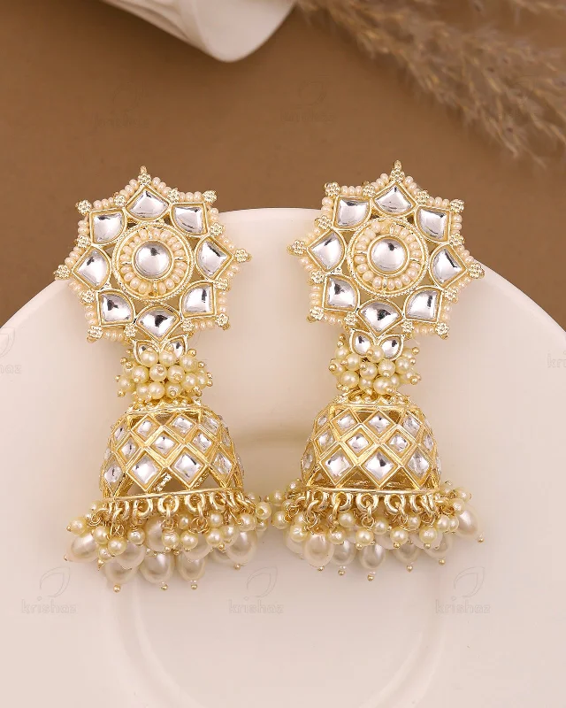 Hoop earrings with textured finishes for a vintage and classic style-Megh Kundan Jhumki -M