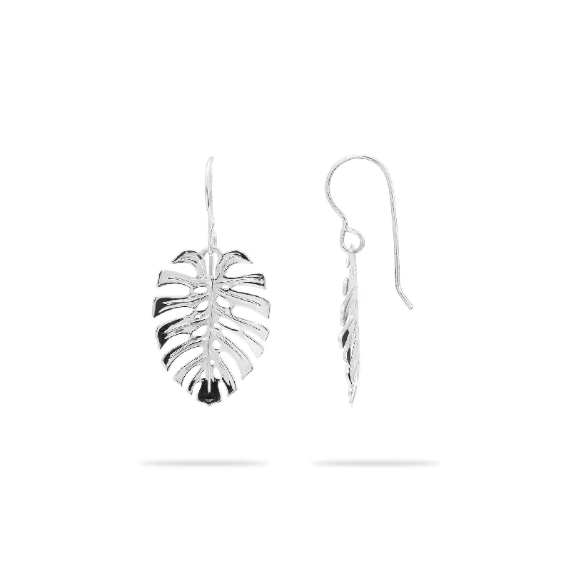 Best hoop earrings with gold-plated finishes for an affordable luxury vibe-Monstera Earrings in White Gold - 23mm