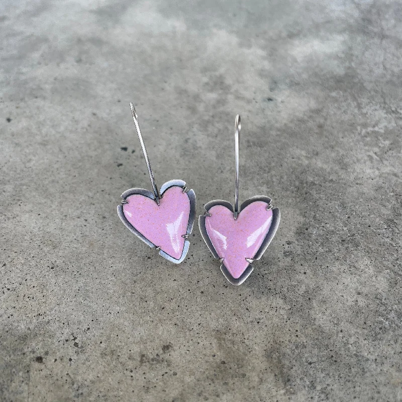 Best hoop earrings with vintage coins for a retro, antique-inspired style-pink enamel heart earrings