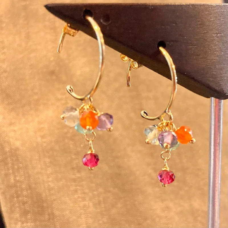 Best hoop earrings with satin ribbons for a soft, feminine appearance-Rainbow Dangle 18K Gold Hoop Earrings