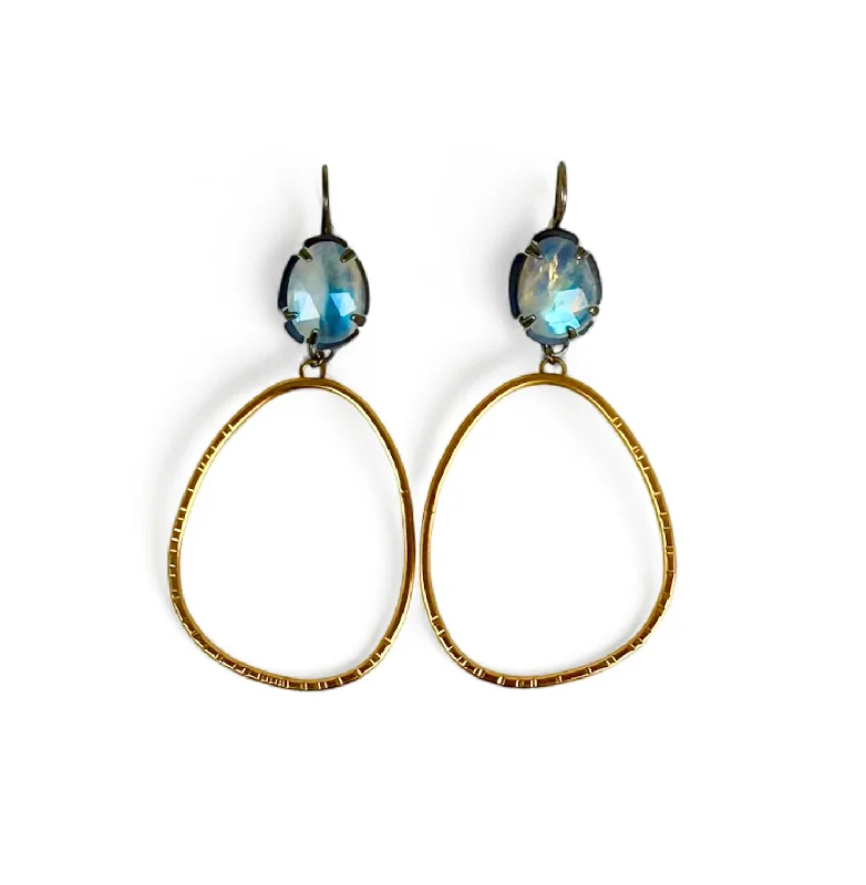 Hoop earrings with luxe velvet finishes for a rich and luxurious touch-rainbow moonstone 2 tone earrings