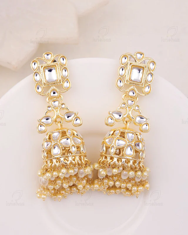 Best hoop earrings with satin ribbons for a soft, feminine appearance-Ranjhana Kundan Jhumki -M