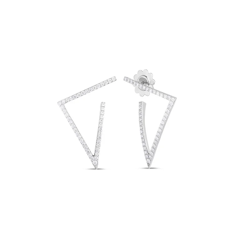 Lightweight hoop earrings for comfortable and all-day wear-Roberto Coin Classic Diamond 18K White Gold Diamond Triangle Earring