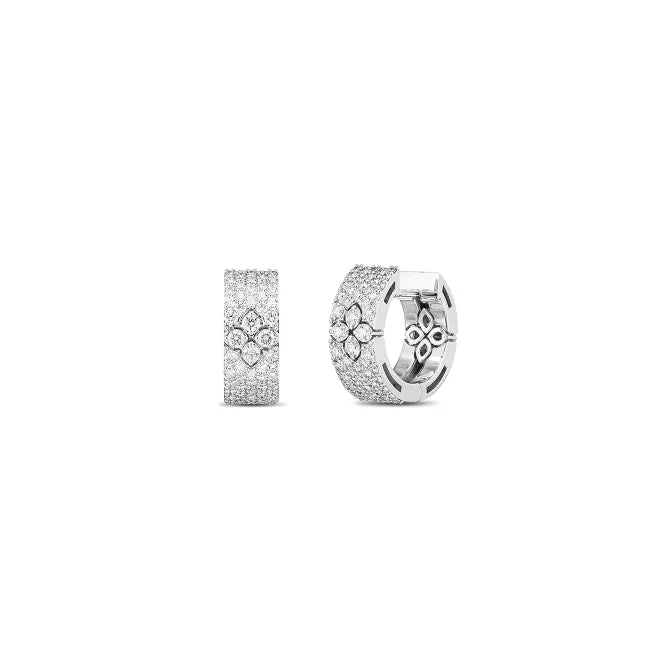 Hoop earrings with circle designs for a classic and timeless shape-Roberto Coin Love in Verona 18K White Gold Wide Diamond Hoop Earrings