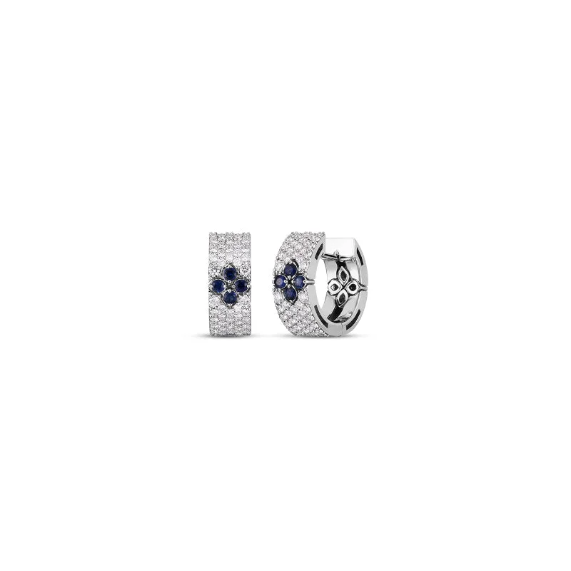 Hoop earrings with twisted metal designs for a dynamic and modern style-Roberto Coin Love in Verona 18K White Gold Wide Sapphire and Diamond Hoop Earrings