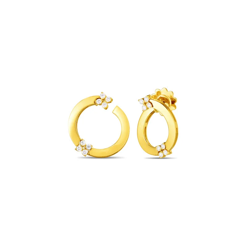 Best hoop earrings with geometric shapes for a modern and artistic appeal-Roberto Coin Love in Verona 18K Yellow Gold Double Diamond Flower Circle Hoop Earrings